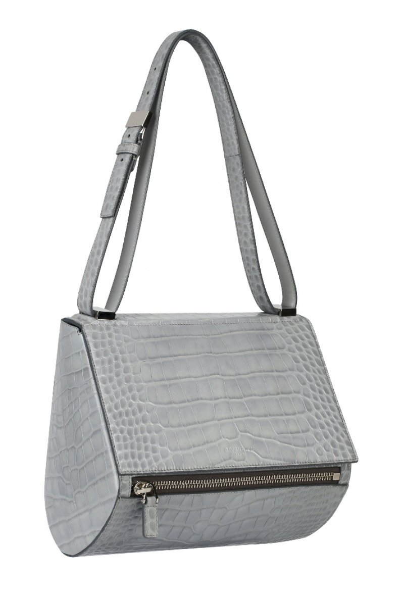 Medium Pandora Box bag in grey crocodile-style leather