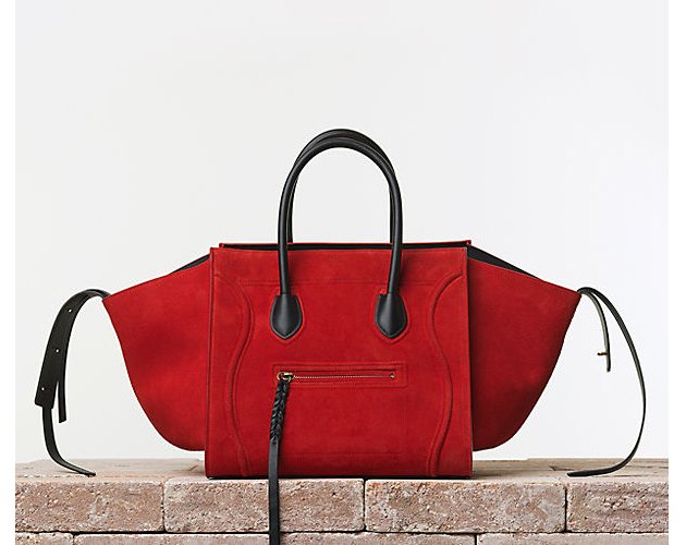 Celine-Luggage-Phantom-Handbag-Suede-Vermilion