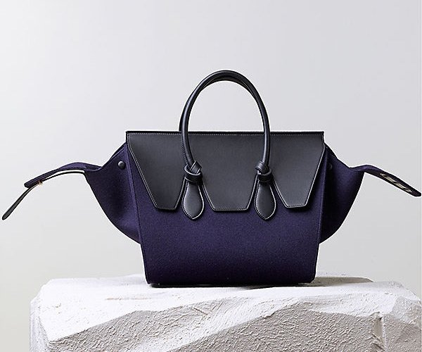 Celine-Tie-Handbag-Navy-Blue-Felt