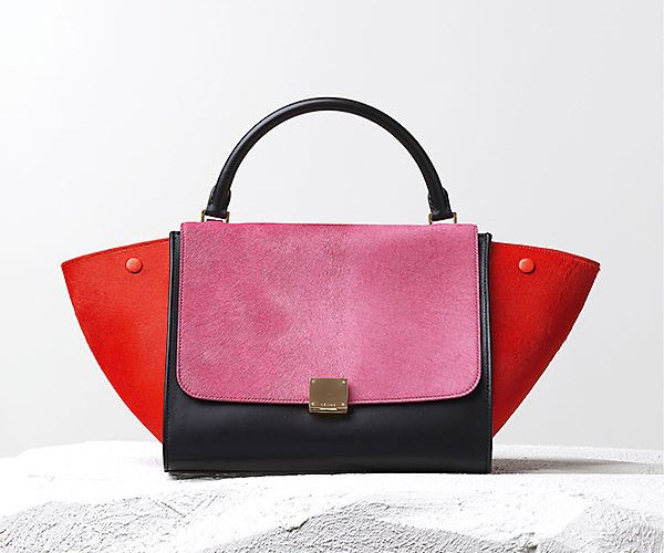 Celine-Trapeze-Handbag-Pink-Multicolour-Pony-Calfskin