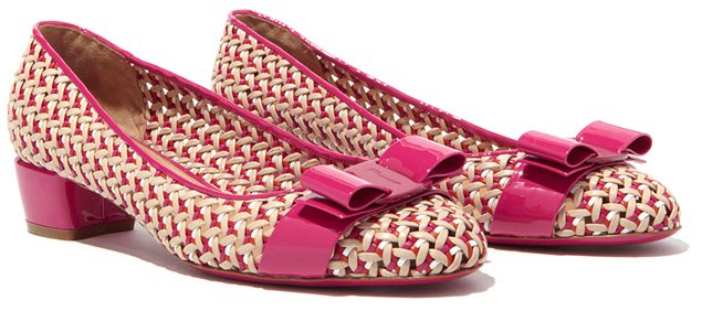 Salvatore-Ferragamo-Vara-Flats-In-Woven-Motif-Pink