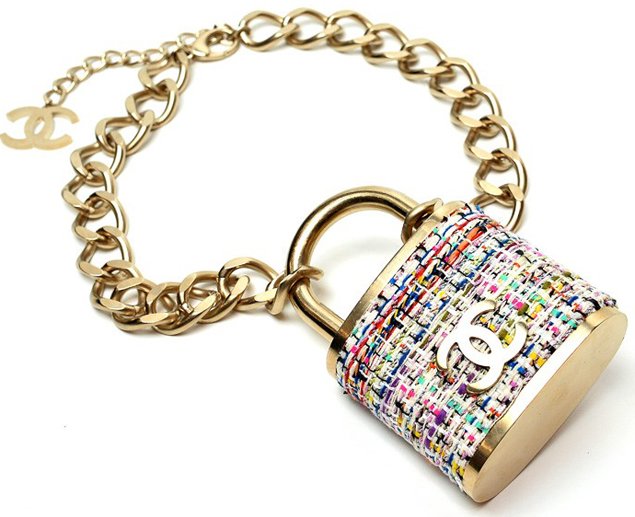 Chanel-Padlock-Tweed-Necklace