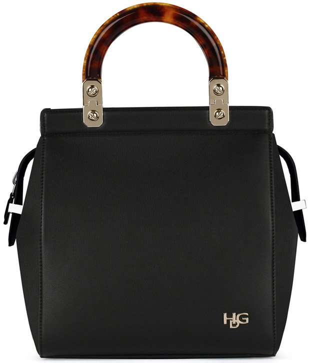 Givenchy-Small-smooth-black-leather-HDG-bag,-plastic-tortoiseshell-style-handle