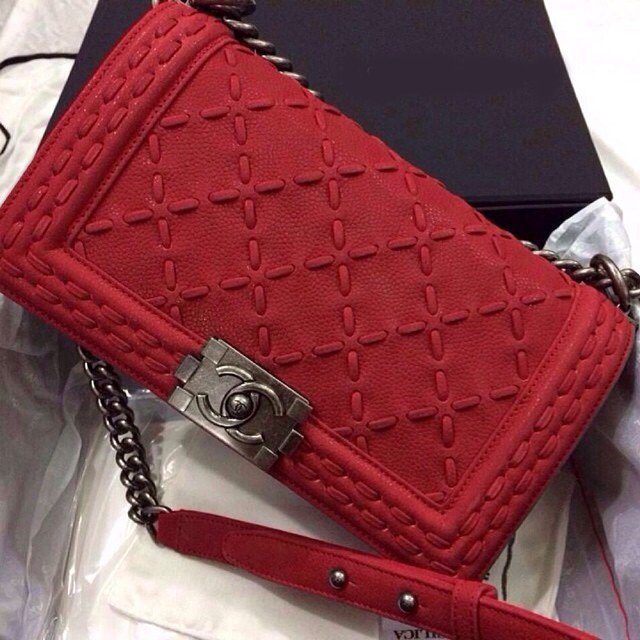 Chanel-Boy-Large-Stich-Flap-Bag-Red