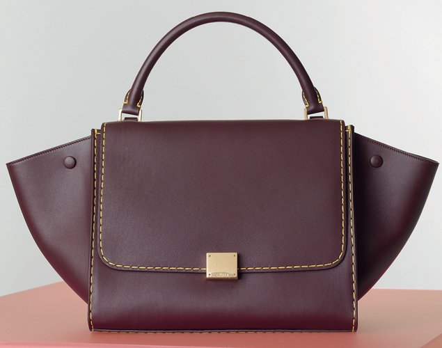 Celine-Medium-Trapeze-Bag-In-Burgundy-Natural-Calfskin