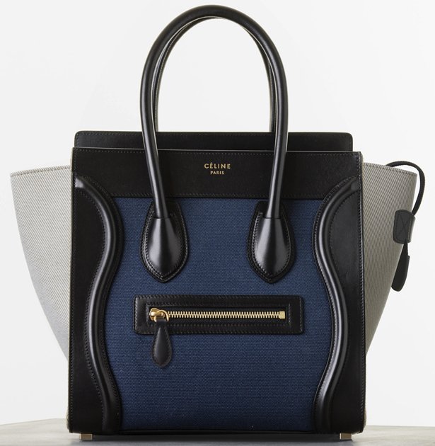 Celine-Micro-Luggage-Handbag-in-Navy-Multicolour-Textile