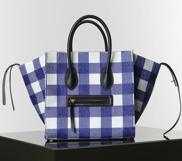 Celine-Luggage-Phantom-Handbag-in-Gingham-Woven