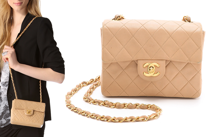 chanel mini classic flap bag in beige thumb 1