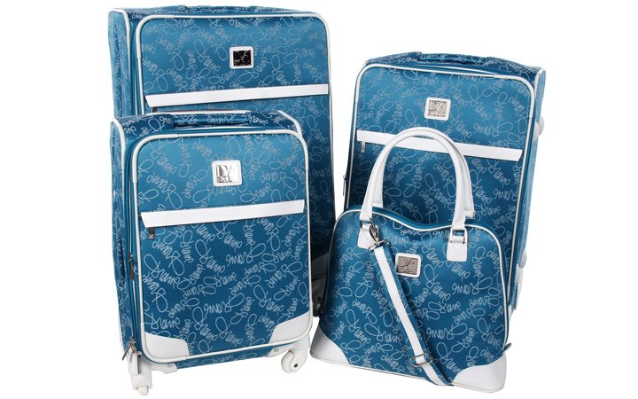 diane von furstenberg color on the go four piece spinner luggage set teal white thumb