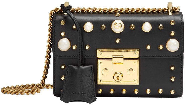 Gucci-Pearl-Studded-Padlock-Bag-Black