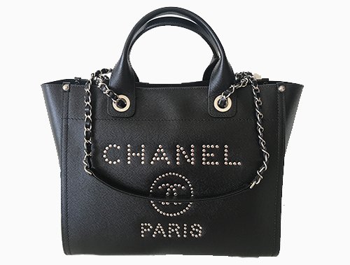 Chanel Deauville Studded Logo Tote Bag thumb