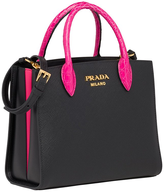 Prada Saffiano Bag With Crocodile Handle