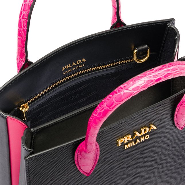 Prada Saffiano Bag With Crocodile Handle