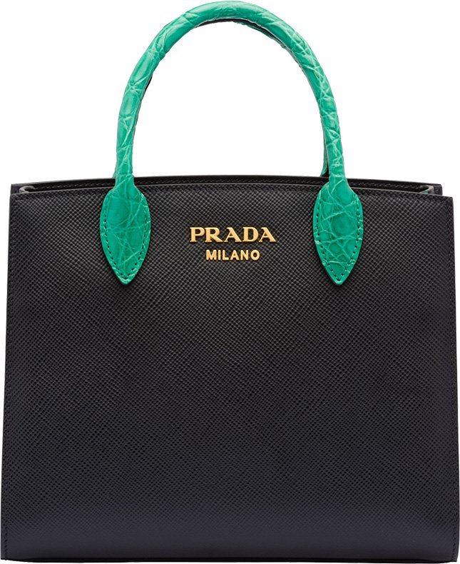 Prada Saffiano Bag With Crocodile Handle