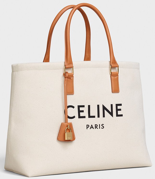 Celine Horizontal Cabas Canvas Logo Print Bag