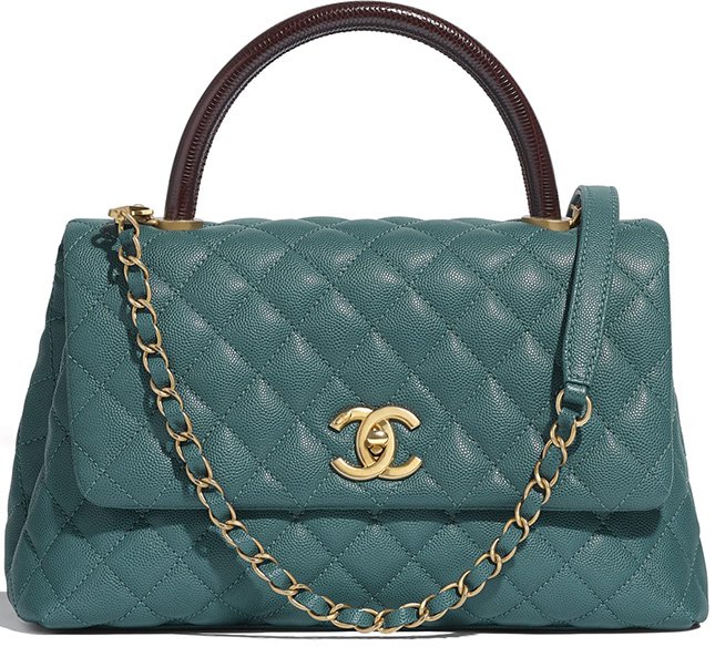 Chanel Coco Handle Bag With Lizard Embosse