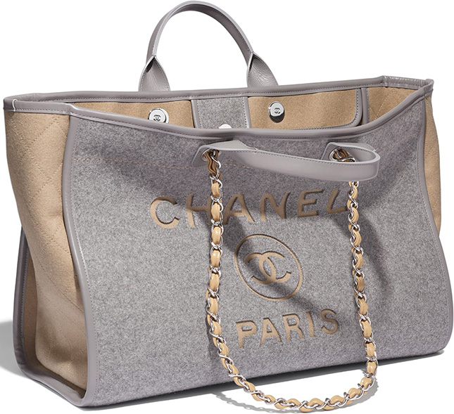 Chanel Bi Color Deauville Bag with Wool Felt and Calfskin