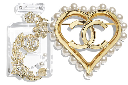 Chanel Heart Pearl and Snow Flake Brooches thumb