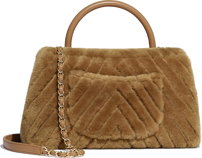 Chanel Shearling Chevron Coco Handle Bag