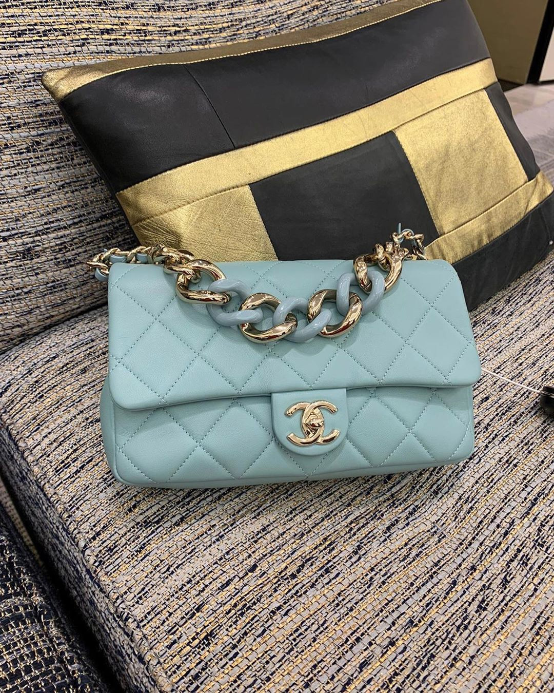 Chanel Flap Bag With Large Bi Color Chain more