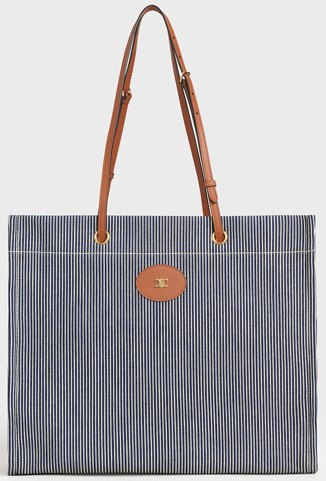 Celine Squared Cabas Bag in Striped Textile And Calfskin M