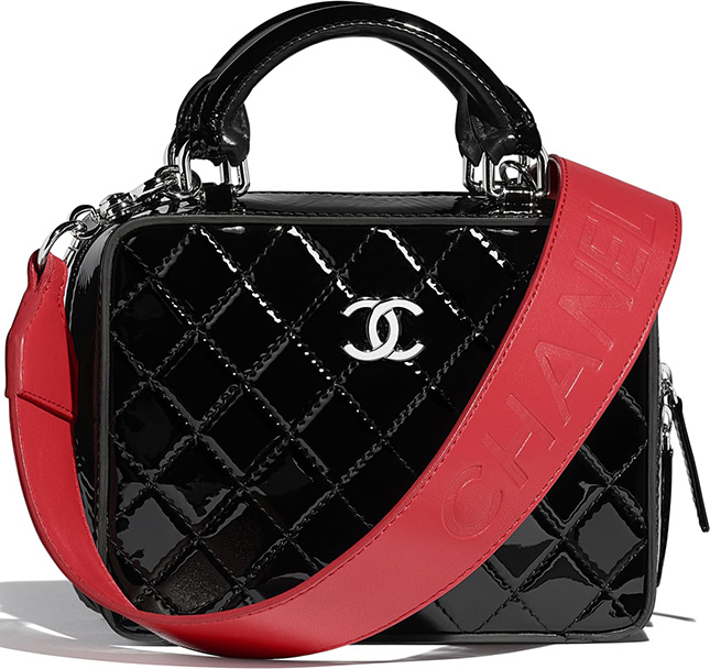 Chanel Patent Vanity Case With Large Logo Strap