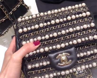 Chanel Diagonal Pearl And Woven Leather Chain Bag thumb