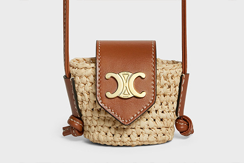 Celine Panier Airpods Case in Raffia And Calfskin With Strap thumb