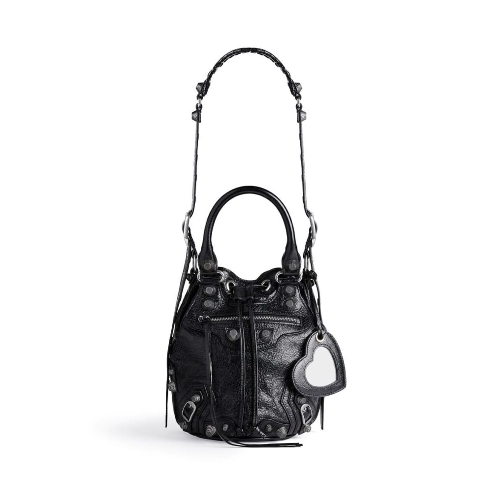 Balenciaga Le Cagole Small Bucket Bag in Arena Lambskin black