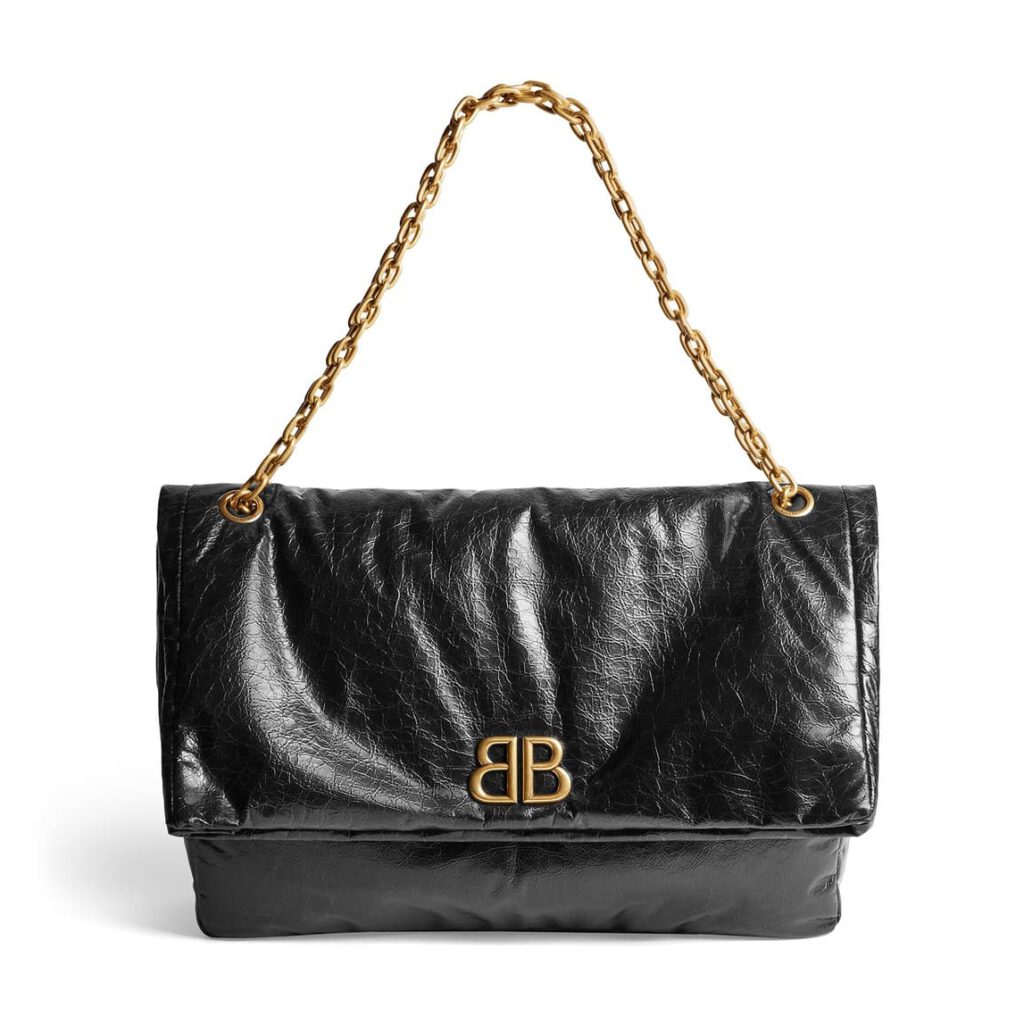 Balenciaga Monaco Large Chain Bag in Arena Calfskin black