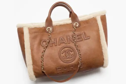 Chanel Deauville Shopping Bag in Shearling Lambskin Brown Beige featured image