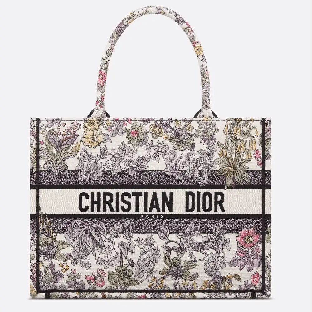 Medium Dior Book Tote Embroidery with Multicolor Millefiori Unicorn Motif Latte